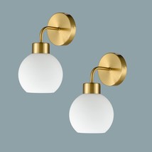 Set Of Two Modern Bath Wall Sconces In Gold With Opal Glass Globes For Bathrooms - $129.96