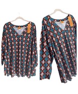 NWT Ruby Rd. Ladies V Neck Super Stretchy 3/4 Sleeve Abstract BOHO Blous... - £16.75 GBP