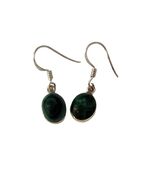 Vintage Green Stone Dangle Earrings Oval Cabochon Boho Jewelry - $19.80