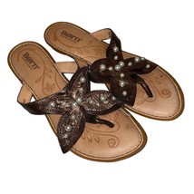 Born Womens Brown &amp; Tan Leather Floral Pearl Slip On Sandals, Size 7 - £17.29 GBP