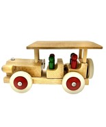 Vintage Wooden Car and People Toy 8.5 x 3.5 Brown Red Green Wood Rubber ... - £19.73 GBP