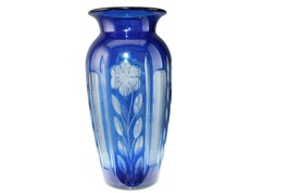 1920&#39;s Durand Blue Cut to Clear glass Vase - £314.51 GBP