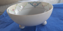 Small porcelain bowl Noritake Japan with feet Cobalt blue and pink floral - $8.51