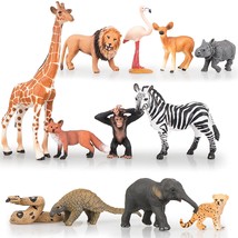 12Pcs Realistic Jungle Animals & Zoo Animals Figurines, 2-6" Plastic Safari Anim - £33.96 GBP