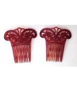 Vintage Red Art Deco &quot;Style&quot; Hair Combs (Pair) Plastic Made in USA - £23.60 GBP