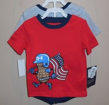 Under Armour Boys 12 Months 3 Piece Outfit Shirt Shorts Red Blue Freedom Peanut - £18.56 GBP