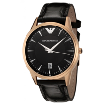 Emporio Armani AR2444 Men’s Rose Gold Black Leather Strap Watch - £162.95 GBP