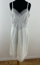 Vintage Women&#39;s 40 White Full Slip Dress Nylon Chiffon Trim - £25.40 GBP