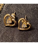 Vintage 24k Yellow Gold Finish Crystal Stone Heart Pendant Earrings - $7.50