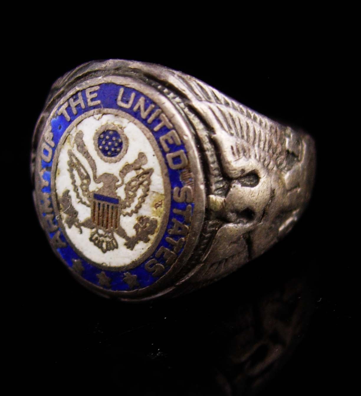 Vintage  Military sterling Mens - army of the united states - Enamel Eagle Ring  - $145.00