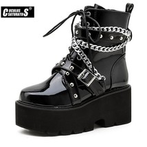 Autumn Winter Boots Women Sexy Chain Boots Ankle Buckle Strap Ankle Boots Square - £59.15 GBP
