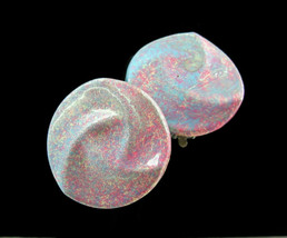 Baby BLUE &amp; PINK Swirl EARRINGS Vintage Clip On Round Cream Speckled 1 1/4&quot; - $9.99
