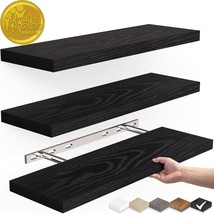 Bayka Floating Shelves For Wall, Wall Mounted Rustic, Black, Set Of 3, 1... - $577.65 MXN
