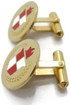 Red White Enamel Checkered Crest 1/20 12Kt Yellow Gold Filled Cufflinks Round - £50.61 GBP