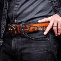 Marco Di Milano Caiman & Calfskin Western Belt Signature Texas Aged Brown image 10