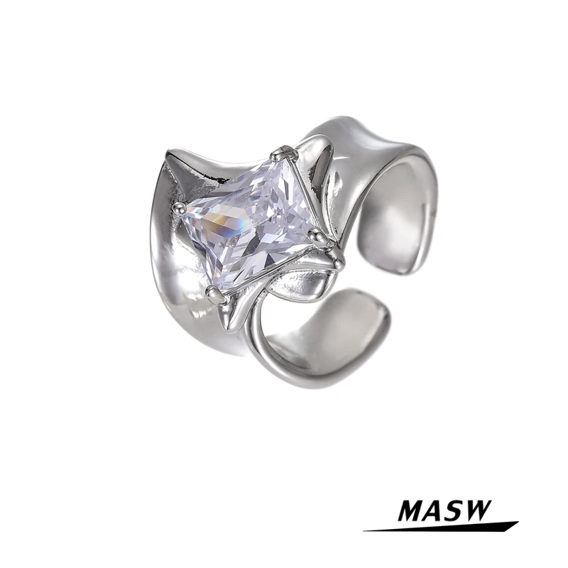 L design metal rings hip hop style geometric brass metal silver plated aaa zircon rings thumb200