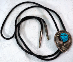 Vintage Navajo Sterling Silver and Turquoise Bolo Tie by V. &amp; N. Edsitty - £124.20 GBP