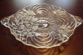 Glass Footed Cake Plate Silver Overlay Antique Etched Flowers [GL4] - £43.73 GBP