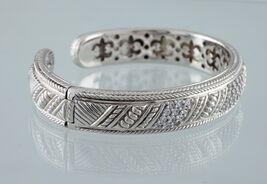 Judith Ripka Sterling Silver Hinged Cuff Bracelet w/ CZ Accents - €184,42 EUR