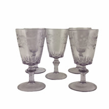 Five Vintage Engraved Etched Glasses Lavender Alexandrite Small Wines Co... - £40.73 GBP