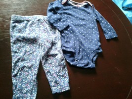 Carter&#39;s Baby Girl 9 Month Blue Floral Polka Dot Elephant But Outfit 2 piece Set - £6.50 GBP