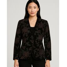 Vtg NORTON MCNAUGHTON Petites 10 Black Floral Velvet Blazer Jacket Embro... - $31.68