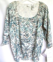 Emma James Knit Sweater Top Shirt Sllk Large 3/4 Sleeves Blues Gray NEW - £19.30 GBP