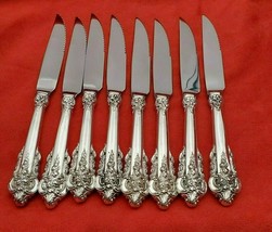 Grande Baroque Wallace Sterling Silver Steak Knife Set 8 Custom 9 1/4" Serrated - $1,152.70 CAD