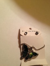 butterfly necklace with rhinestone pierced earrings - £19.97 GBP
