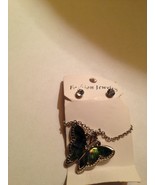 butterfly necklace with rhinestone pierced earrings - £19.66 GBP