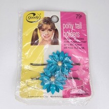 Vtg Goody Pony Tail Holders Flower Power Floral Blue Hair Ties Boho 1970s NEW - £22.18 GBP