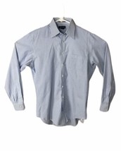 Lands&#39; End Non Iron Pinpoint Oxford Shirt Blue Pinstripe Mens 16-36 Tall - $17.47