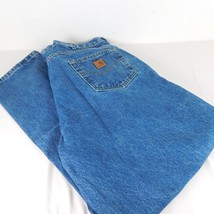 Carhartt Men Blue Denim Jeans Relax Fit Straight Cut Size 42 X 34 B17 DST Pants - £15.41 GBP