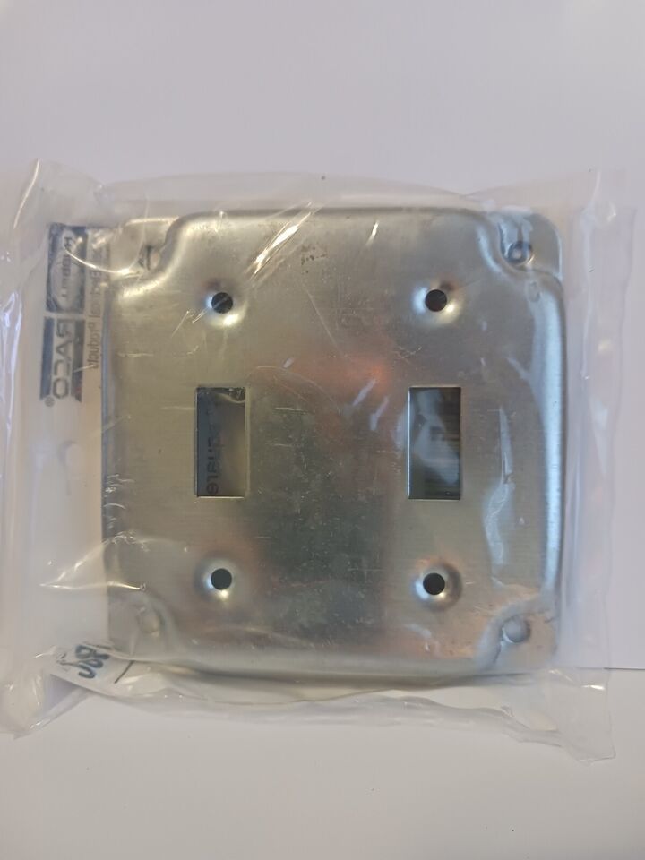 NEW, Hubbell RACO 803C, Metallic 4&#39;&#39; Square, Exposed Work 2 Toggle Switc... - $5.90