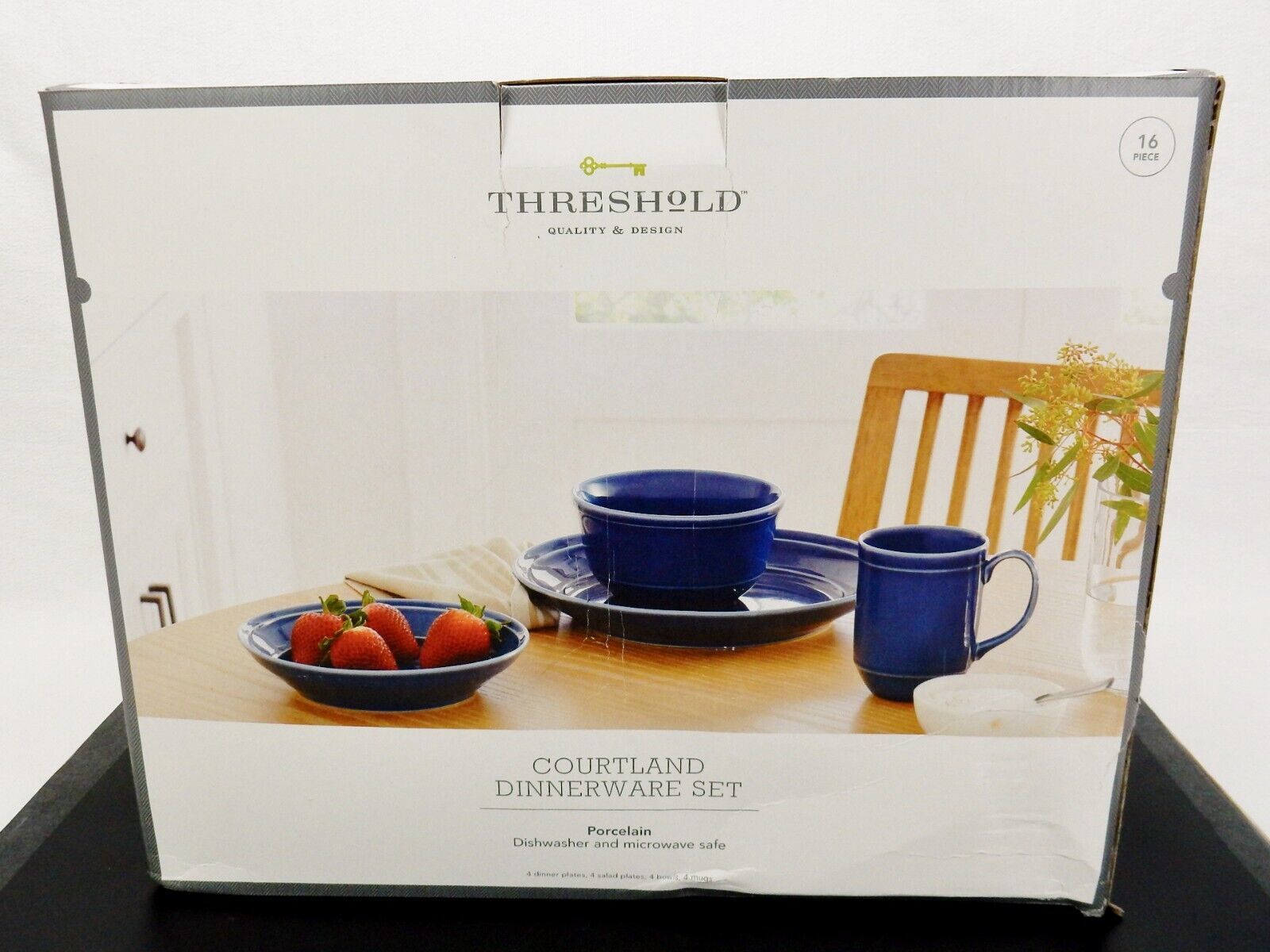 16 Piece Porcelain Dinnerware Set, Courtland by Threshold Designs Dark Blue - £46.96 GBP