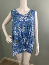 Women&#39;s LOFT Outlet Blue Floral Sleeveless Twist Hem Tank Top Sz XL - £13.17 GBP