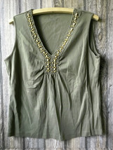 Charter Club Khaki Green Tank Top with Crochet Beaded Design Size L - £7.54 GBP