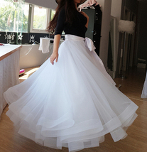 WHITE Fluffy Full Tulle Skirt Women A-line Layered Tulle Skirt for Wedding image 3