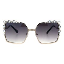 Womens Rhinestone Sunglasses Oversized Square Gold Metal Frame UV 400 - £15.60 GBP