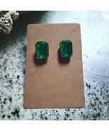 Emerald Cut Glass Green Vintage Earrings Women Fashion Jewelry Costume - £10.98 GBP