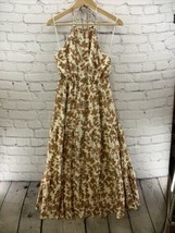 Lulus Sun Dress Womens Sz S Floral Print Halter Long Cream Gold - £23.73 GBP