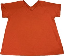 Lands End Womens Size 2X 20W-22W Short Sleeve V Neck Tee Shirt Top Cotton Orange - $8.99