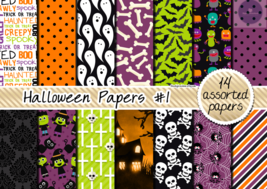 Halloween Digital Paper Pack - Spooky Patterns in High-Res JPEG -1 - £1.59 GBP