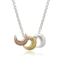 Sterling Silver White, GP, and Rose GP Tiny Crescent Necklace - £39.61 GBP