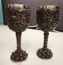 Ebros Stacked Skulls Red Rust Wine Goblet Metal Resin Catacombs - £9.79 GBP