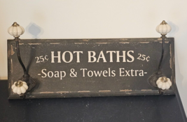 Wood Bathroom Towel Holder 4 Hooks Hot Baths 25 Cents Soap Towels Extra - £19.78 GBP