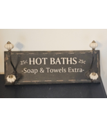 Wood Bathroom Towel Holder 4 Hooks Hot Baths 25 Cents Soap Towels Extra - £19.71 GBP