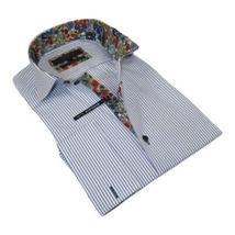 Men's Axxess Turkey Shirt Cotton High Collar 224-11 French Cuffs Blue Stripe image 5