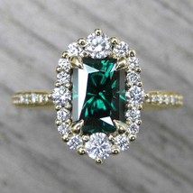 3Ct Radiant Cut Green Emerald Halo Diamond Engagement Ring 14K Yellow Gold Over - $102.09