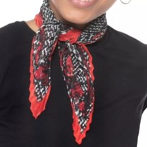 INC International Concepts Pleated Square Scarf Floral Black White Red - $9.74